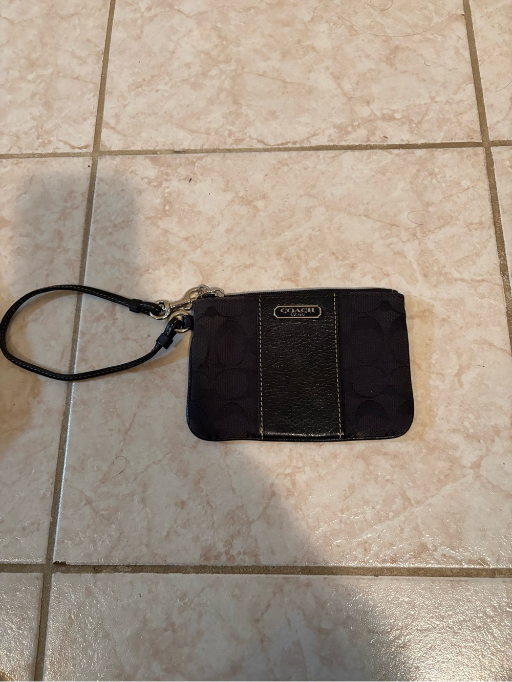 Coach Black Signature Wristlet with Leather Panel